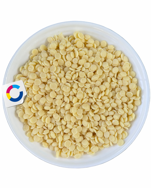 Какао-масло натуральне дезодороване в дропсах, Dezaan, 1 кг (на вагу) 20872 фото